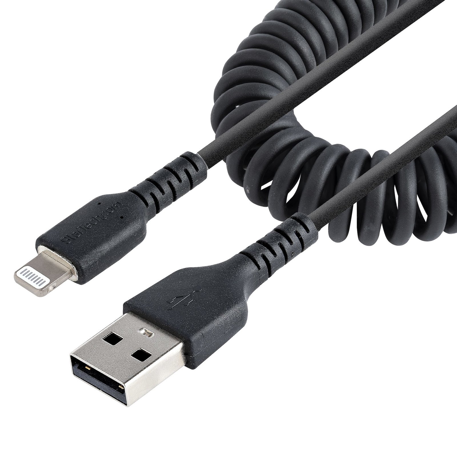 StarTech.com 50cm (20in) USB to Lightning Cable, MFi Certified, Coiled iPhone Charger Black,