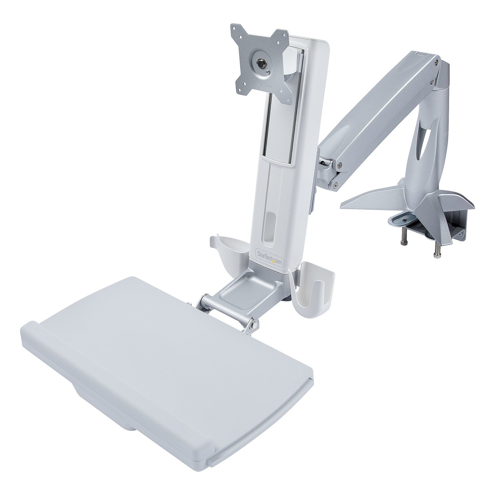 StarTech.com Sit-Stand Monitor Arm with Keyboard/Mouse Tray - Adjustable Desk Mount Workstation for