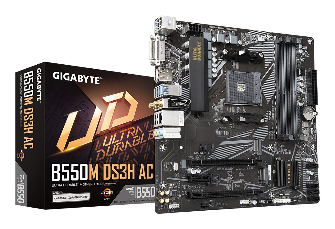 GIGABYTE B550M DS3H AC Motherboard - AMD Ryzen 5000 CPUs, 5+3 Phases VRM, up to 4733MHz DDR4,