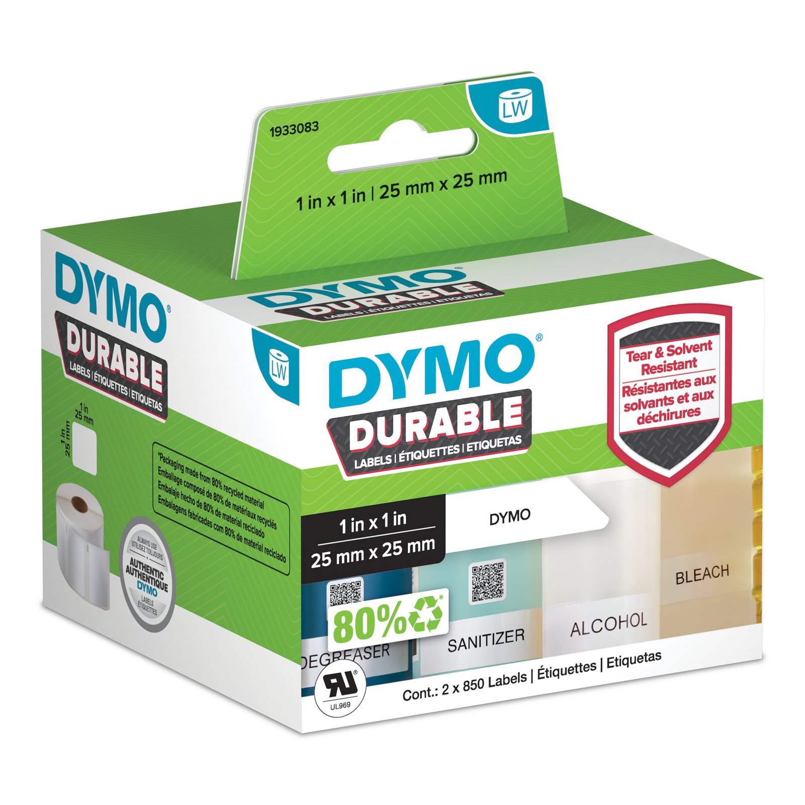 DYMO CORPORATION Original LabelWriter Durable Labels | 25mm x | White Poly | 2 Rolls of 850 (1,700