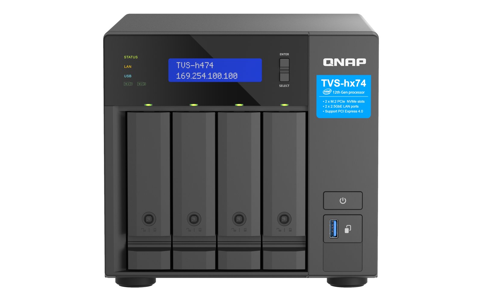 QNAP TVS-h474 NAS Tower Intel® Pentium® G7400 8 GB DDR4 0 TB QuTS hero Black TVS-H474-PT-8G-US