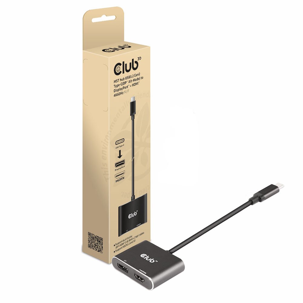 CLUB 3D CLUB3D MST hub USB3.2 Gen2 Type-C(DP Alt-Mode) to DisplayPort + HDMI 4K60Hz M/F CSV-1552