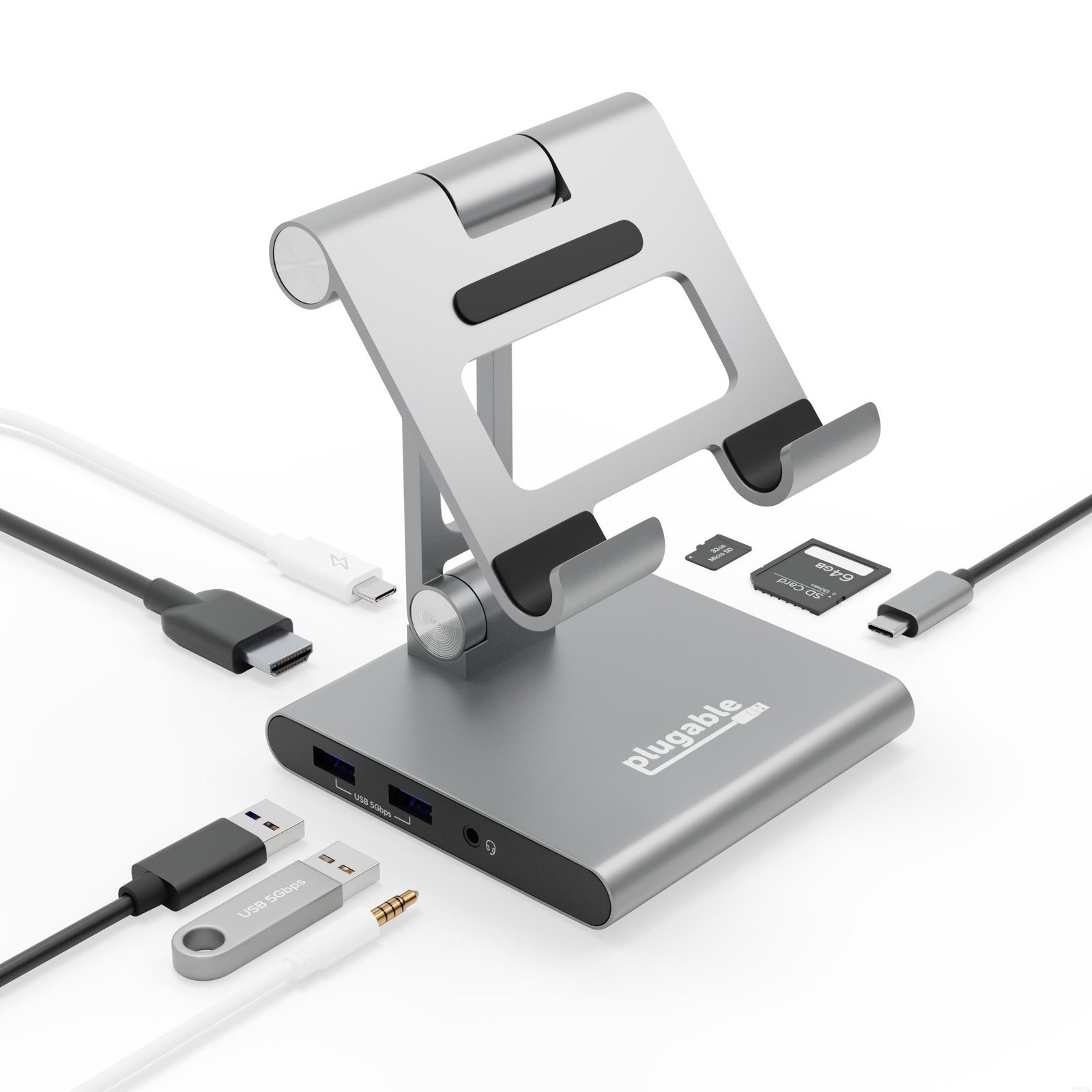 Plugable Technologies 8-in-1 USB C Hub for iPad with Stand, 100W Pass-Through Charging, Docking