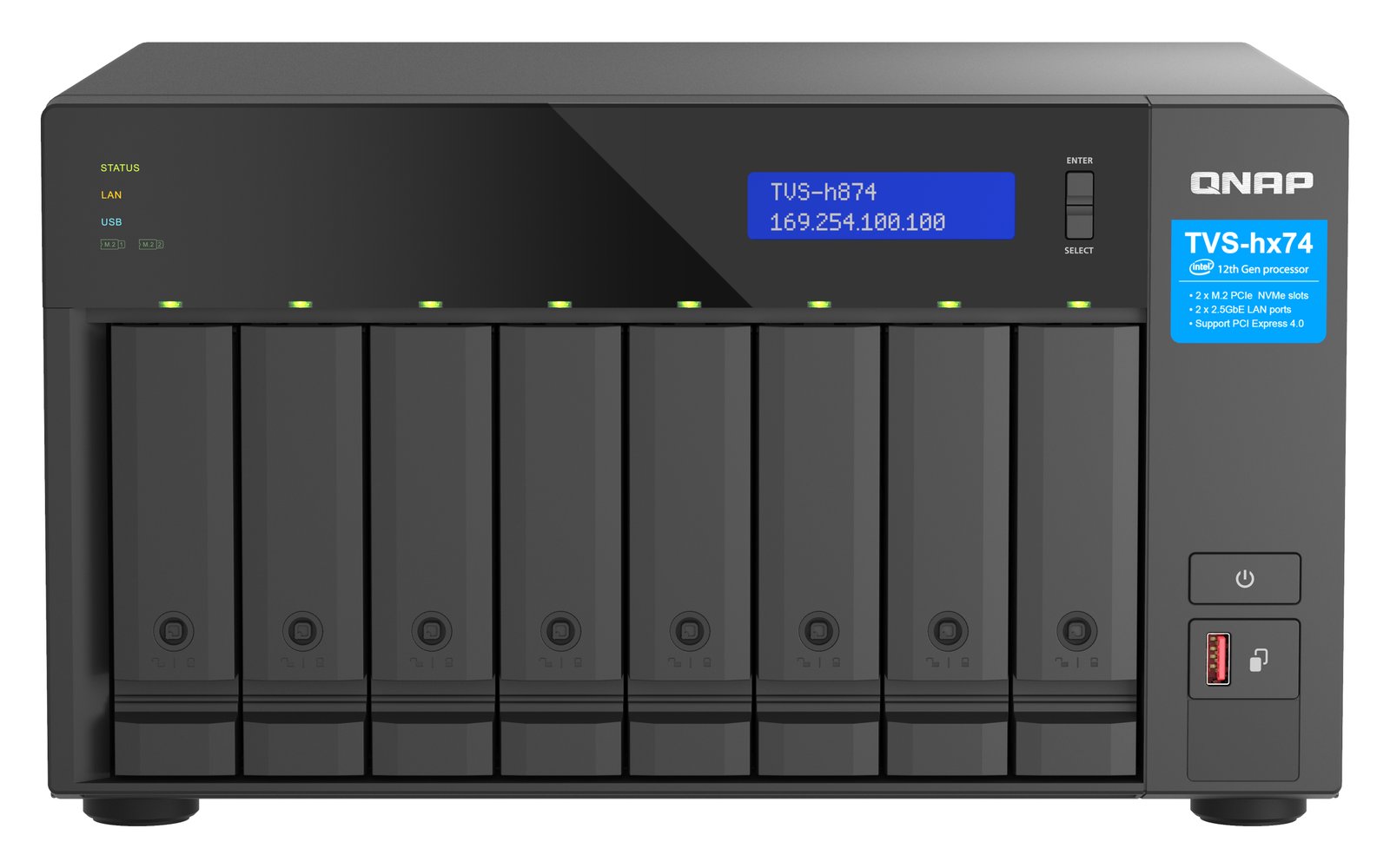 QNAP TVS-h874 NAS Tower Intel® Core™ i9 64 GB DDR4 0 TB QuTS hero Black TVS-H874X-I9-64G-US