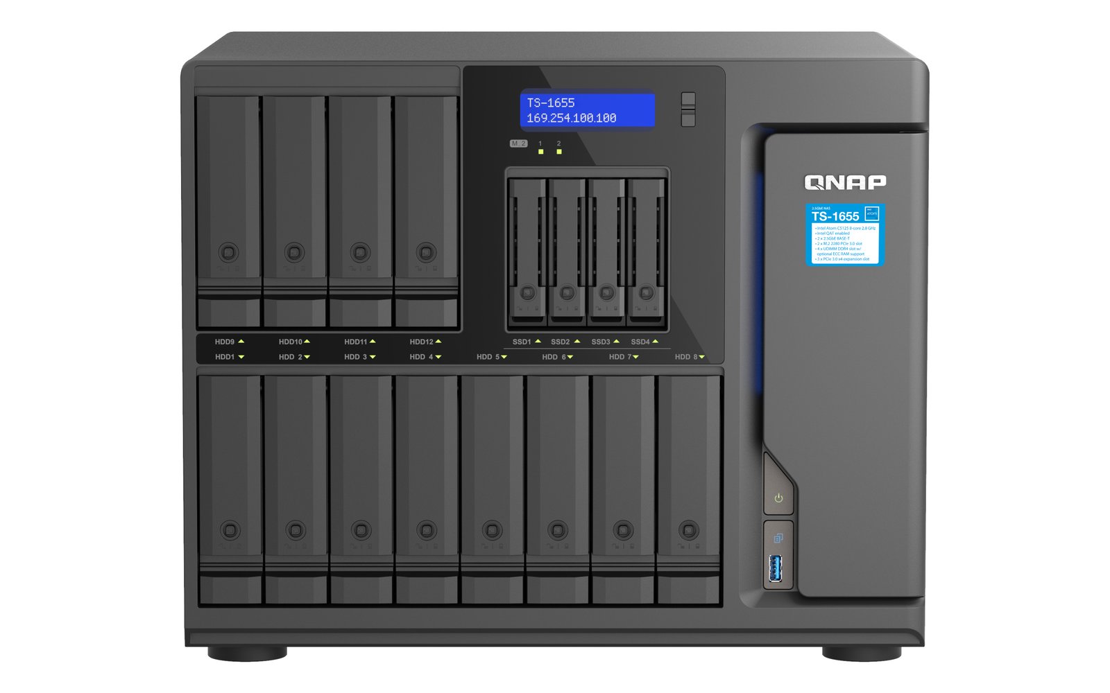 QNAP TS-1655 NAS Tower Intel Atom® C5125 8 GB DDR4 0 TB Turbo System Black TS-1655-8G-US