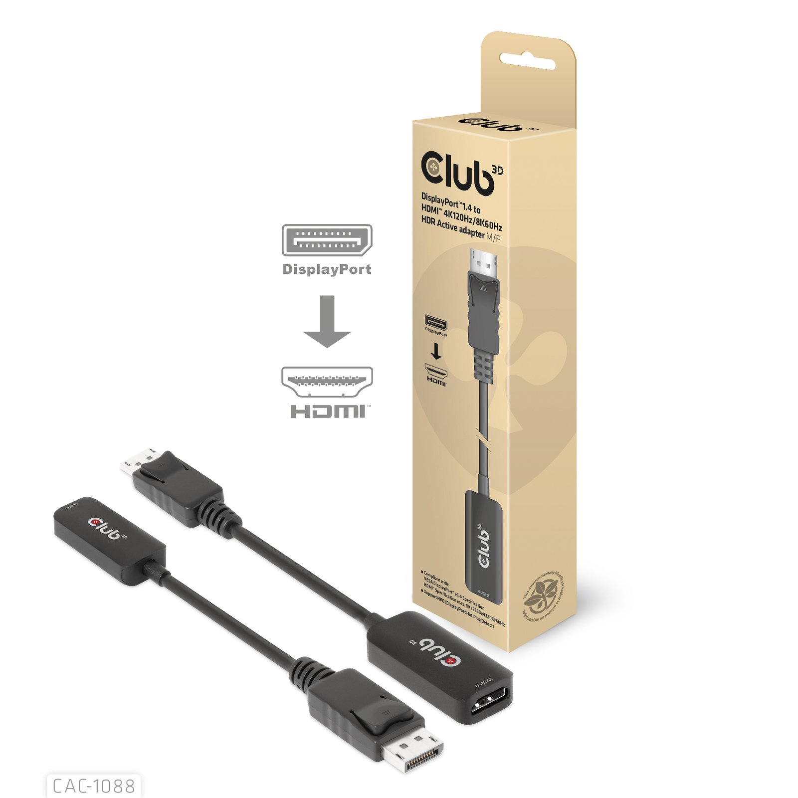 CLUB 3D CLUB3D DisplayPort1.4 to HDMI 4K120Hz/8K60Hz HDR Active adapter M/F CAC-1088