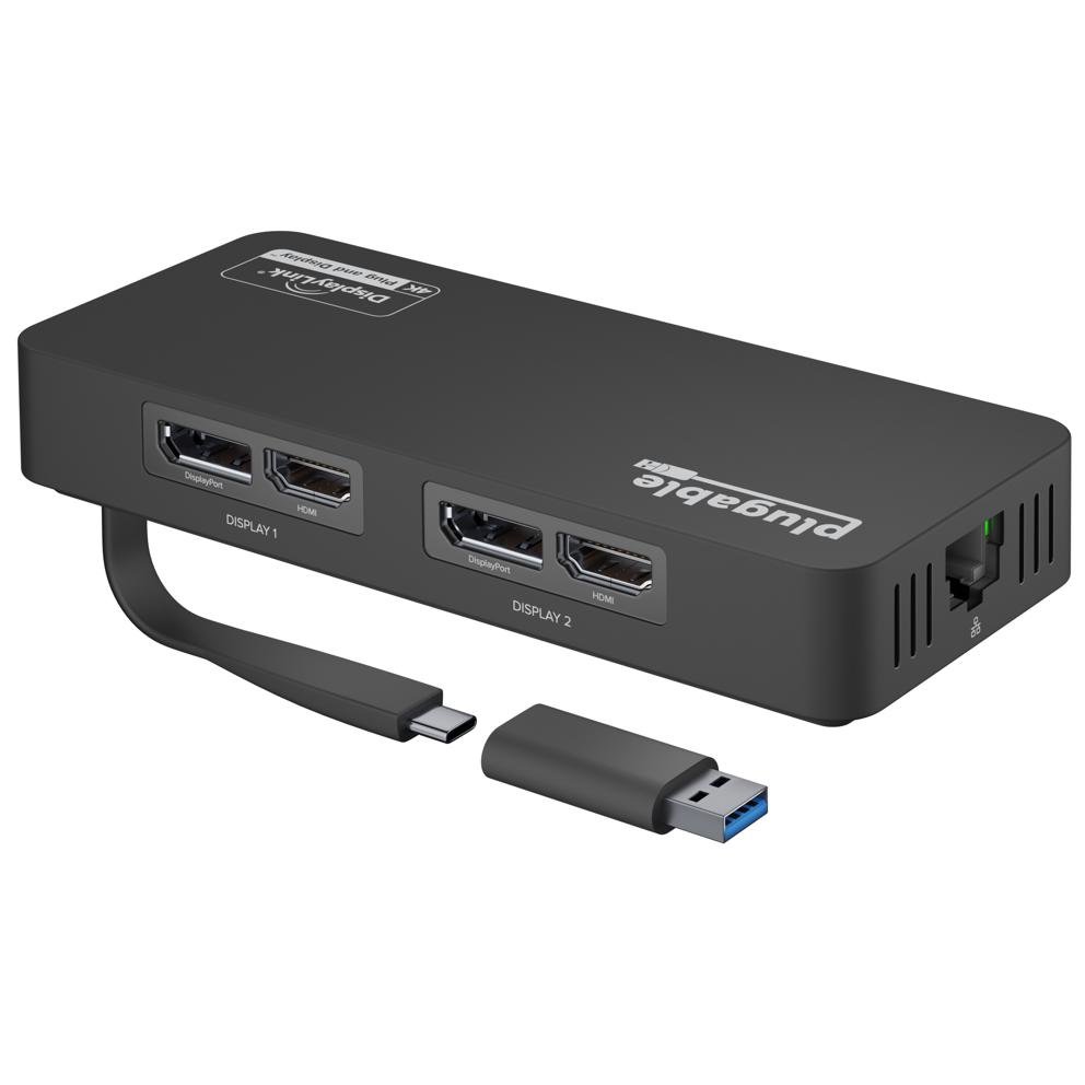Plugable Technologies 4K DisplayPort and HDMI Dual Monitor Adapter for USB 3.0 USB-C, Compatible