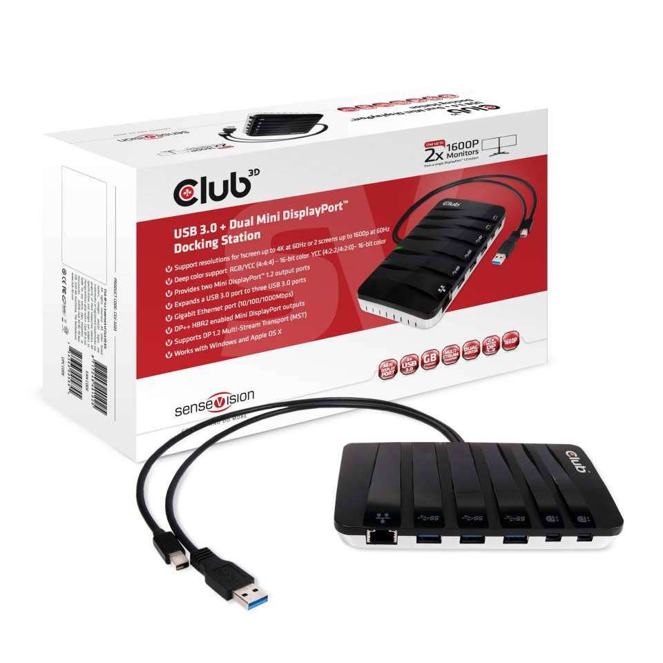 CLUB 3D CLUB3D SenseVision USB 3.0 + Dual Mini DisplayPort MST Docking Station CSV-3203