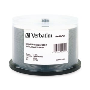 VERBATIM CORPORATION CD-R 80MIN 700MB 52X DataLifePlus White Inkjet, Hub Printable 50pk Spindle 50