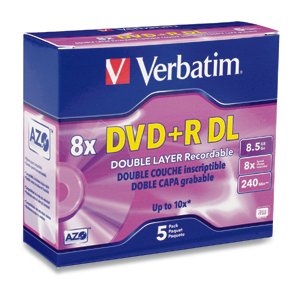 VERBATIM CORPORATION DVD+R DL 8.5GB 8X Branded 5pk Jewel Case 5 pc(s) 95311