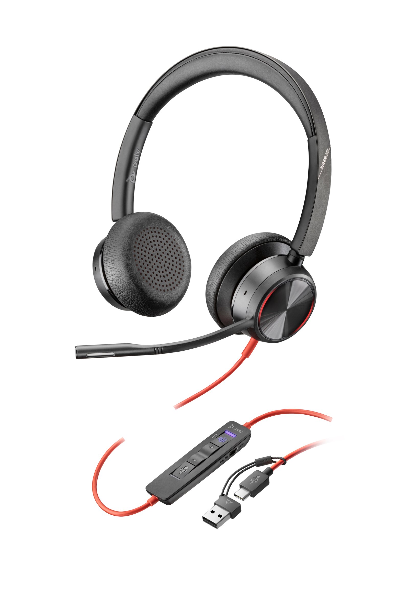 HP POLY HEADSETS Blackwire 8225 Stereo Microsoft Teams Certified USB-C Headset +USB-C/A Adapter 8X225AA