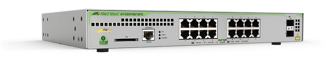 HANWHA TECHWIN AMERICA Allied Telesis GS970M/18PS Managed L3 Gigabit Ethernet (10/100/1000) Power