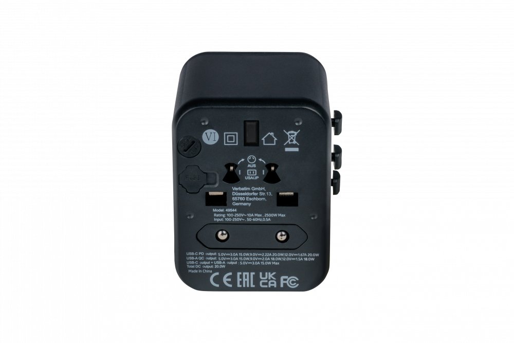 VERBATIM CORPORATION 49544 power plug adapter Universal Black