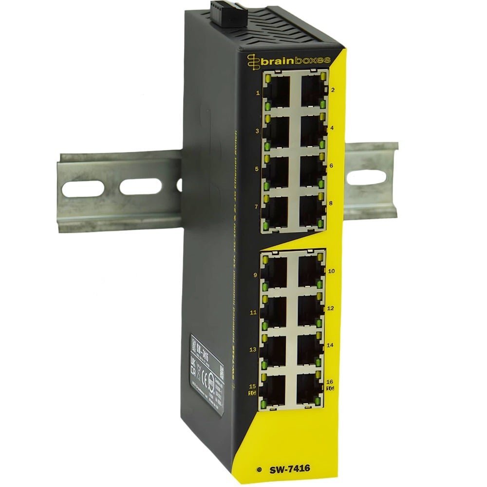 Brainboxes Hard Industrial 14x10/100 & 2x1Gb Trunk Ethernet Switch SW-7416