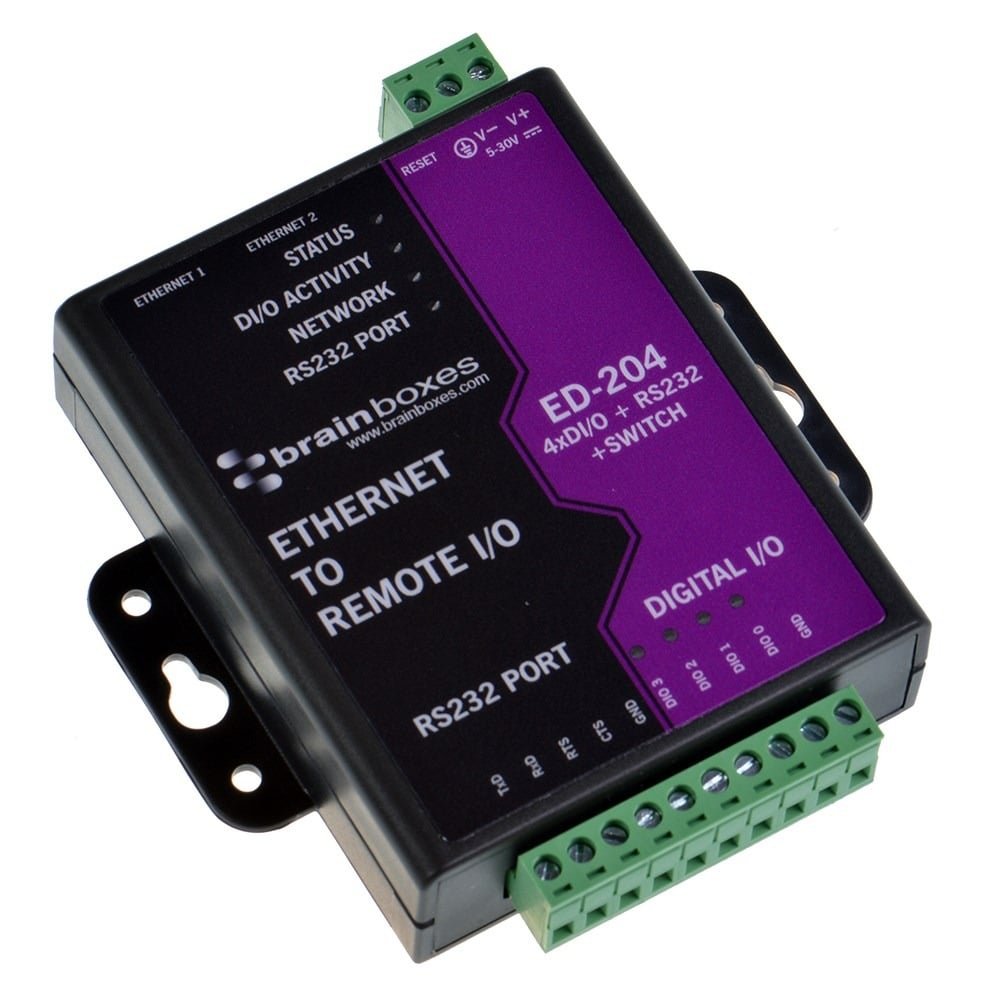 Brainboxes Ethernet to 4 DIO + RS232 + Switch ED-204