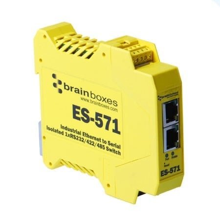 Brainboxes ES-571 Isolated Industrial Ethernet to Serial 1xRS232/422/485 + Switch 100 Mbit/s